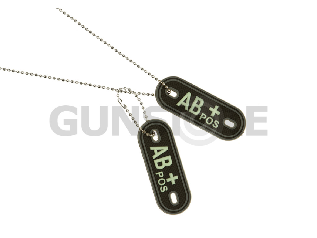 Bloodgroup Rubber Dog Tags AB Pos Glow in the Dark